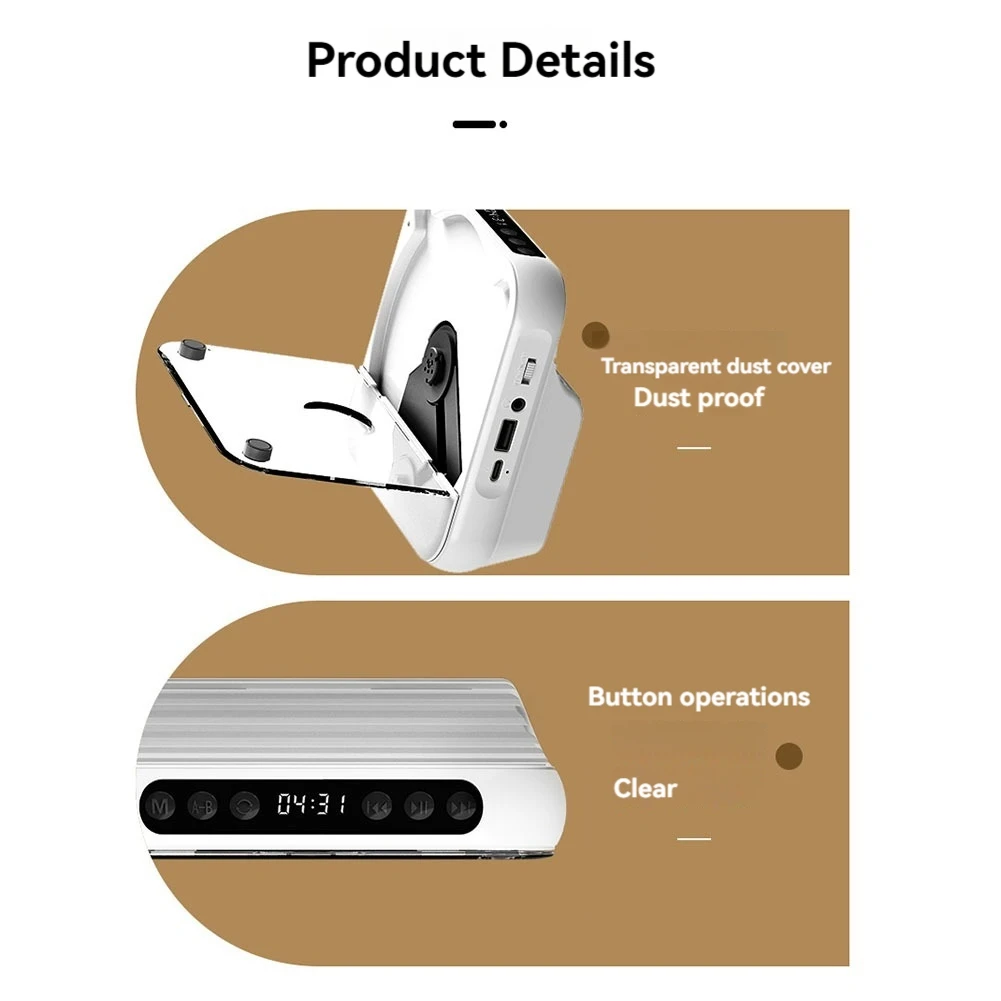 

Hot AD-Portable Home CD Music Player+Remote Control Bluetooth 5.1 CD Player Dust Cover Radio Boombox Display For Kids Gift