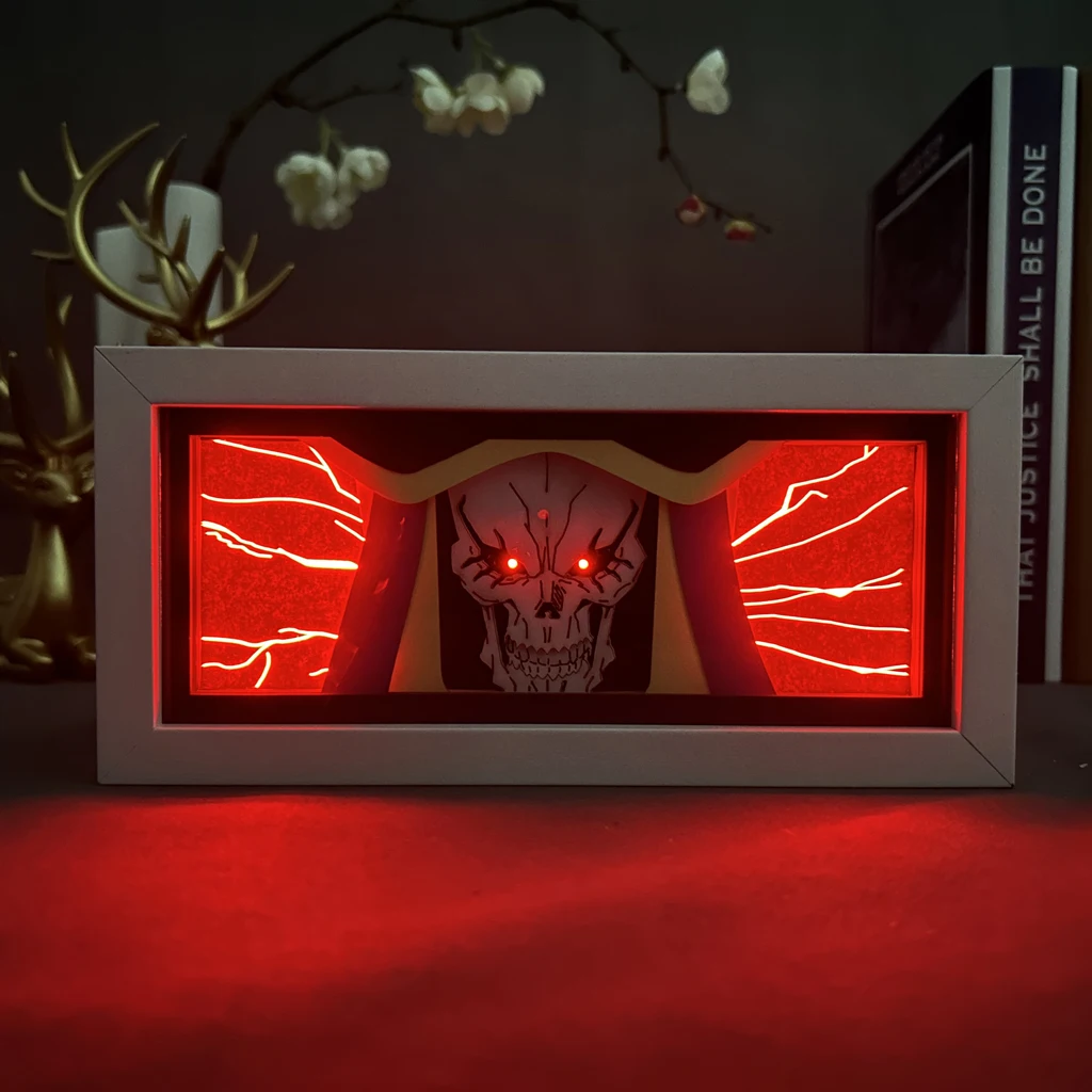 Overlord Ainz Ooal Gown caja de luz Led para decoración Hoom, caja de sombra de corte de papel, regalo para habitación de niños, lámpara de noche, caja de luz de Anime