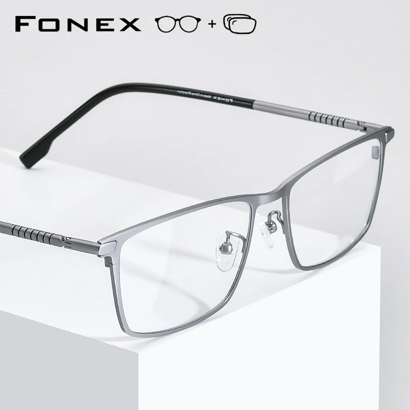 FONEX Progressive Prescription Eyeglasses Anti Blue Photochromic Myopia Optical Lenses Men Square Titanium Glasses Eyewear 85915