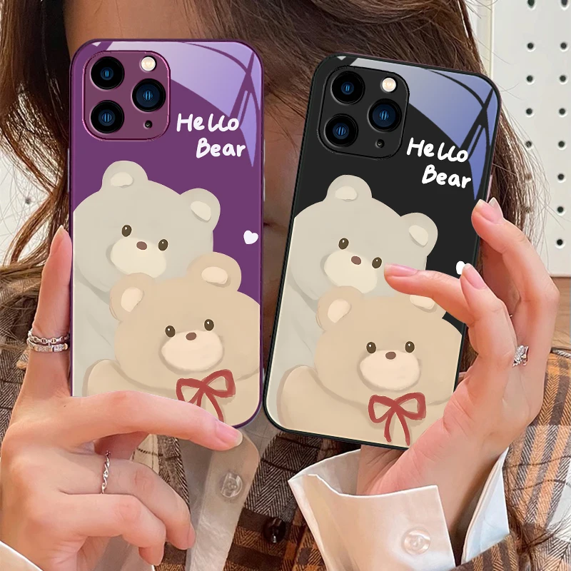 

Graffiti Bear Pink For IPhone 16 Pro Max 15 Pro 14 13 12 Mini 11 XS Max XR 7 8 Plu SE 2022 Tempered Glass Phone Case