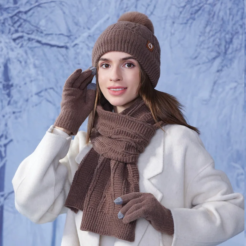 Gorro cálido de Cachemira para invierno, conjunto de bufanda para mujer, gorro tejido a la moda, protector de oídos a prueba de invierno, gorro de lana