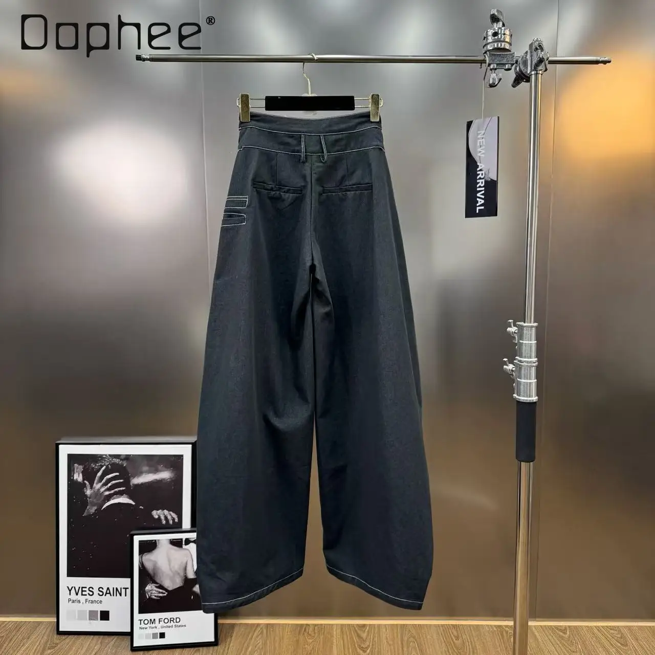 Unique Trendy Irregular Patchwork Fake Two-Piece Jeans Women Autumn New Korean Chic Fashion High Waist Loose Wide-Leg Pants