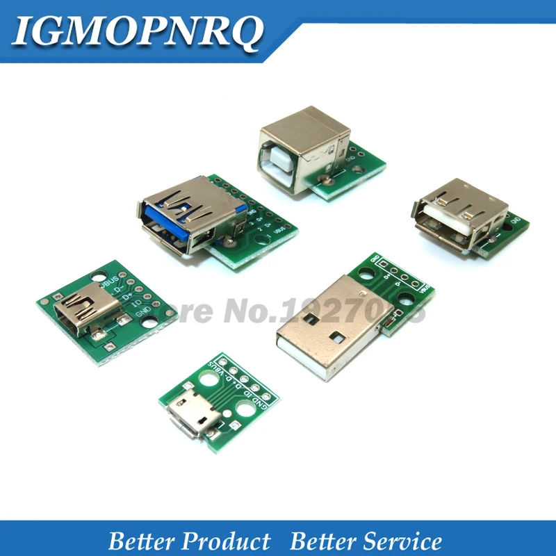 5pcs Micro Mini USB USB A Male USB 2.0 3.0 A Female USB B Connector Interface to 2.54mm DIP PCB Converter Adapter Breakout Board