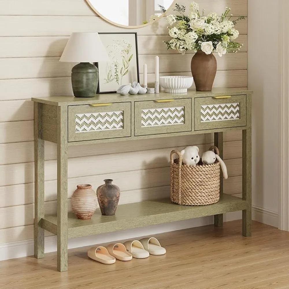 

47" Wood Entryway Table Narrow ole Table with Storage Behind Couch Soa Table with Ders, 2-Tier luted Entrance Soa Tables with Ou