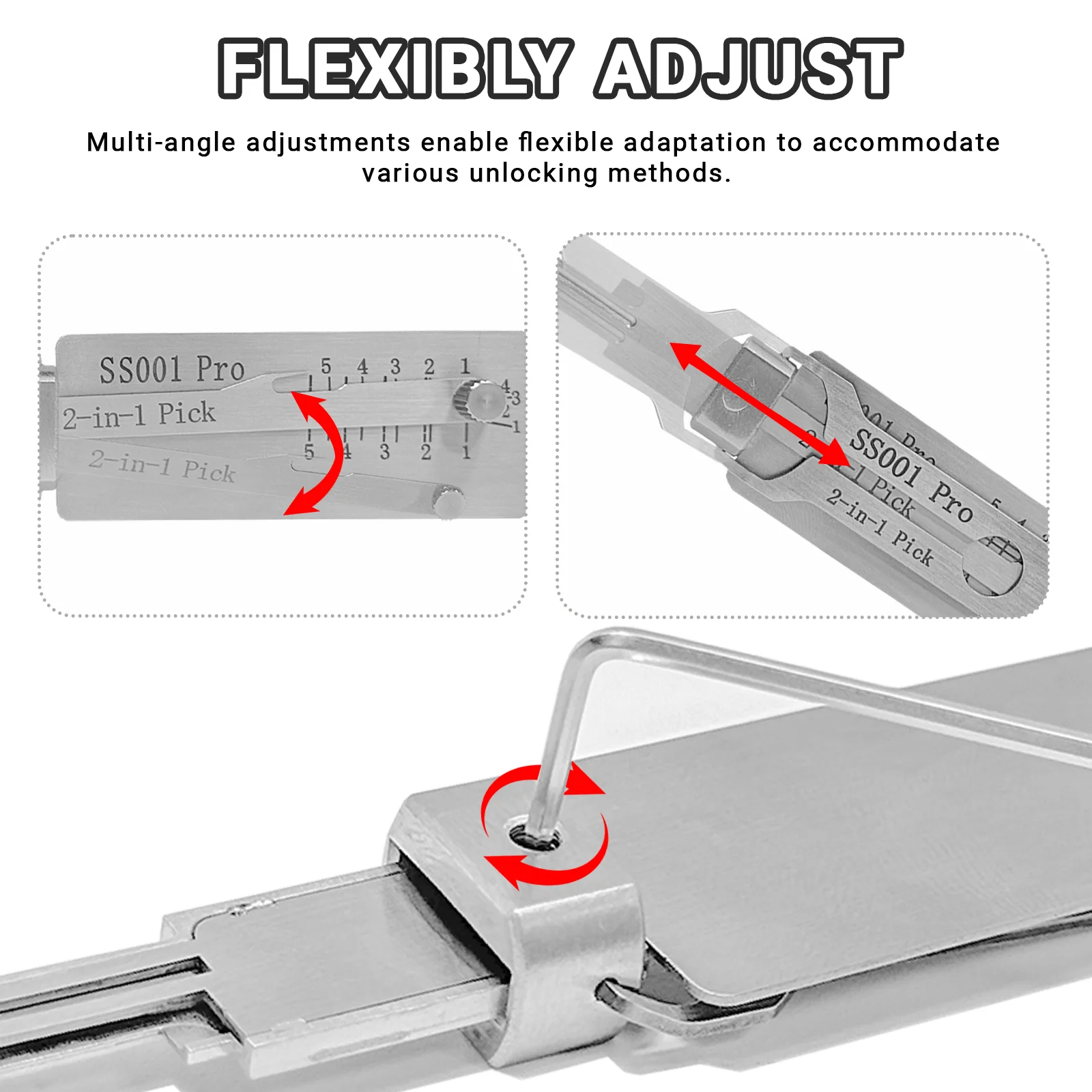 Decodificador de llave de acero inoxidable 2 en 1 SS001Pro, herramienta de gancho decodificador de llave portátil SS001, Kit de reparación de mantenimiento, Kit de reparación de pastilla de junta tórica