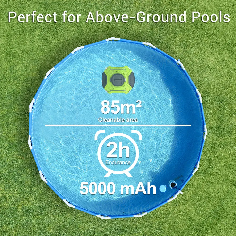 IPX8 Cordless Auto Robotic Swimming Pool Cleaner Robot Automatic Vacuum Above Ground Suction Side Cleaner 200um Double Motor