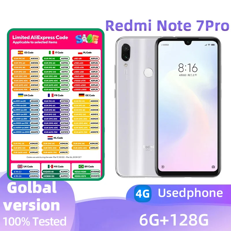 Redmi Note 7Pro 4G Android 6.3inch RAM 6GB ROM 128GB Qualcomm Snapdragon 675  Battery capacity 4000mAh 48MP used phone