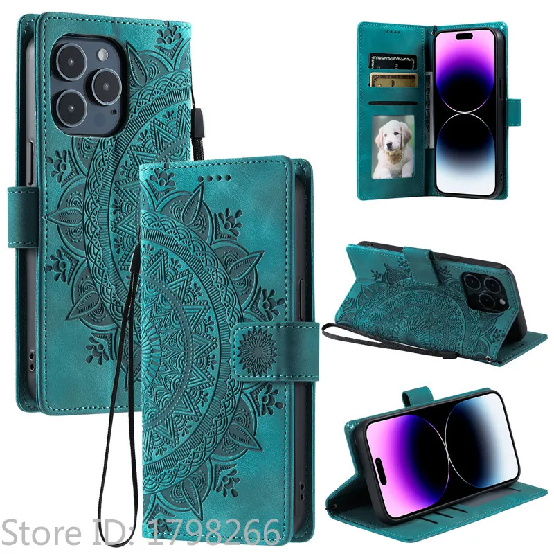 Etui na telefon z tłoczeniem, portfel, do OPPO Reno15 F Reno 15 14 13 12 F FS 8 10 Pro Plus 5G 4G, skórzane etui z klapką, wzory totemów, torby — zdjęcie produktu 3