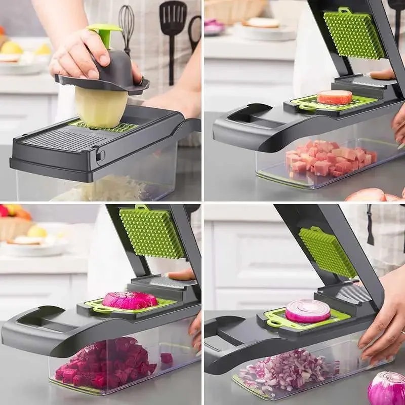 14/16 in 1 Multifunctional Vegetable Chopper Slicer Shredder with Basket Fruit Slicer Potato Shredder Carrot Grind Home Gadgets