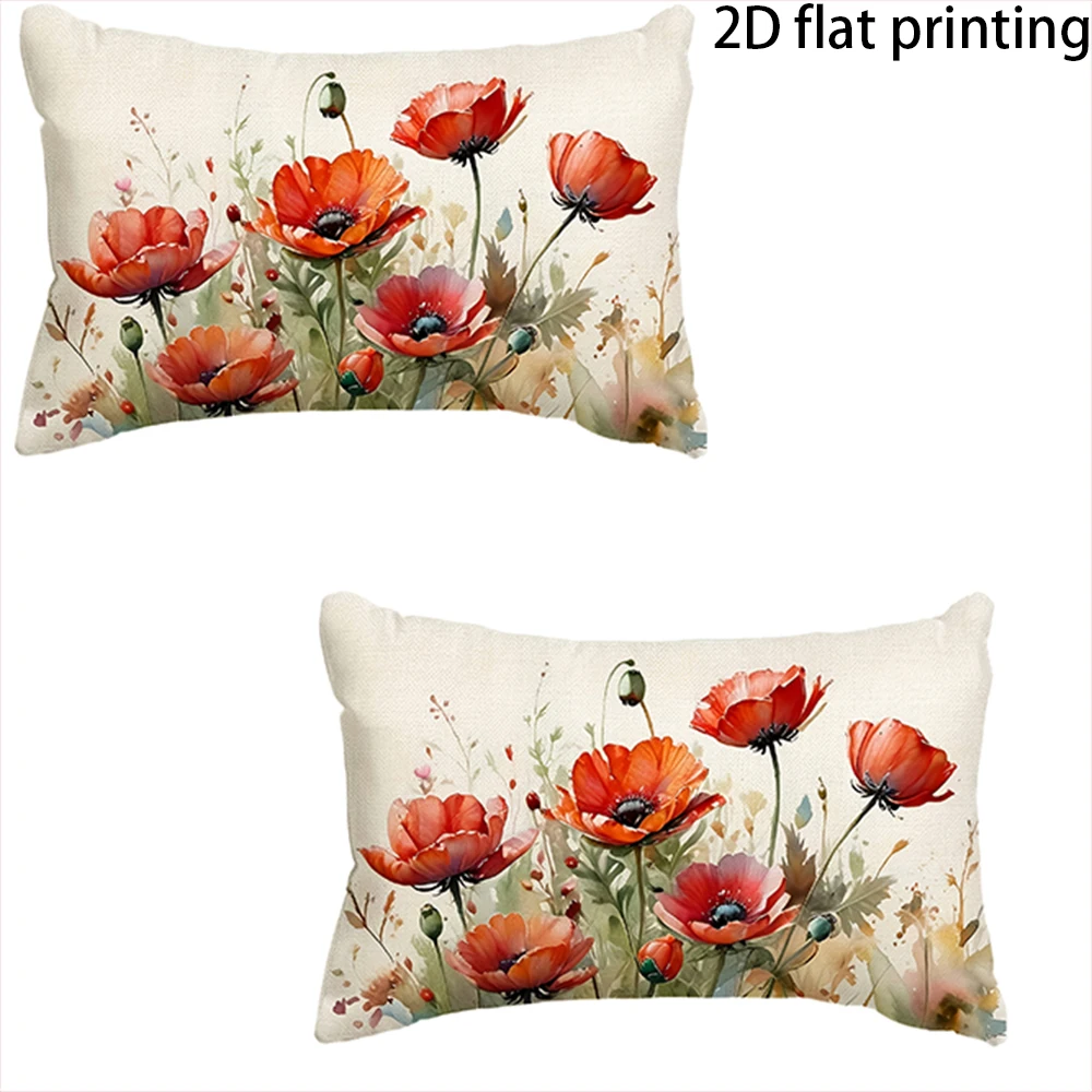 Two-piece suit Red Poppy Flower Pillowcase , Used for sofas, chairs, cars, decorative cushion covers, pillowcases.