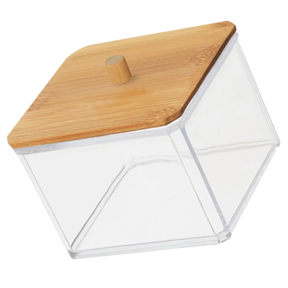 

Acrylic Bamboo Cotton Swab Storage Box Clear Organizer Multipurpose Desktop Bathroom Acrylic Storage Box Cotton Ball Case