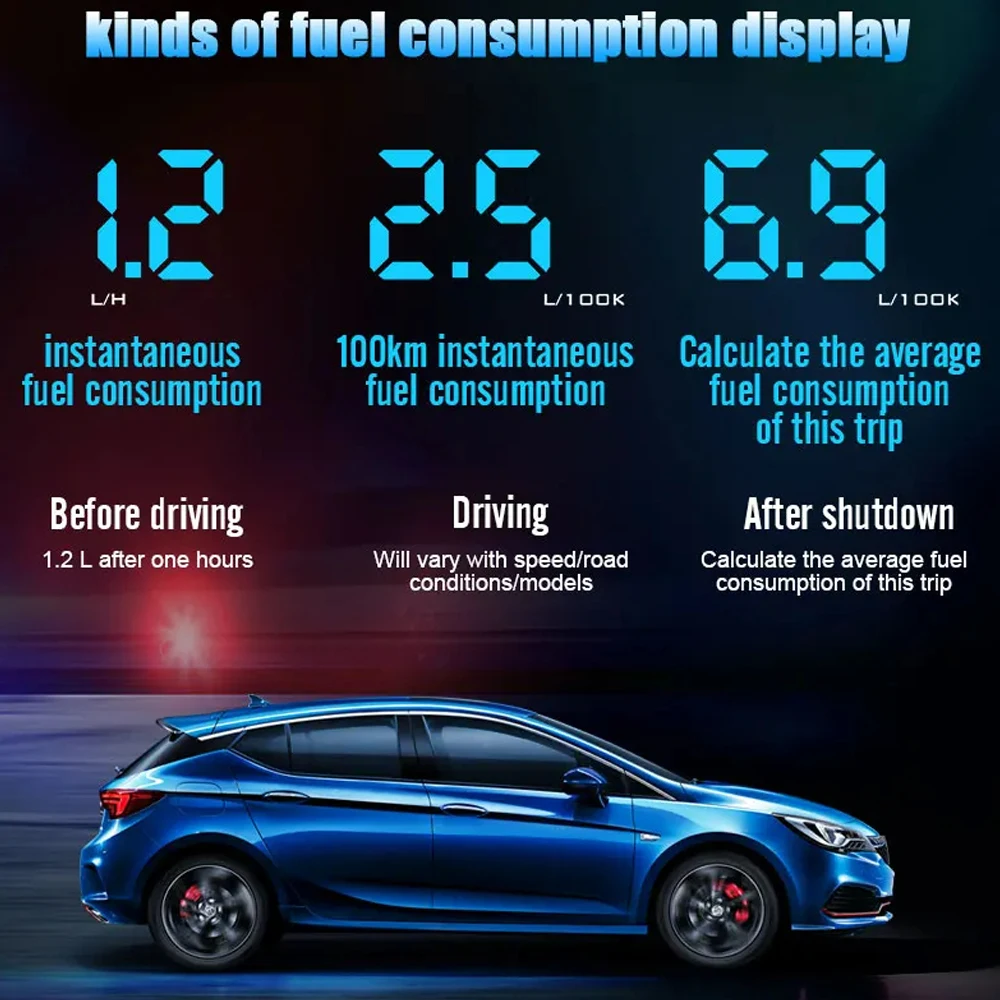 شاشة عرض رأس D2500 هود ، OBD2 ، جهاز عرض بنظام تحديد المواقع ، عداد السرعة ، قراءة درجة حرارة المحرك ، جهد استهلاك الوقود ، مسافة القيادة ، دورة في الدقيقة