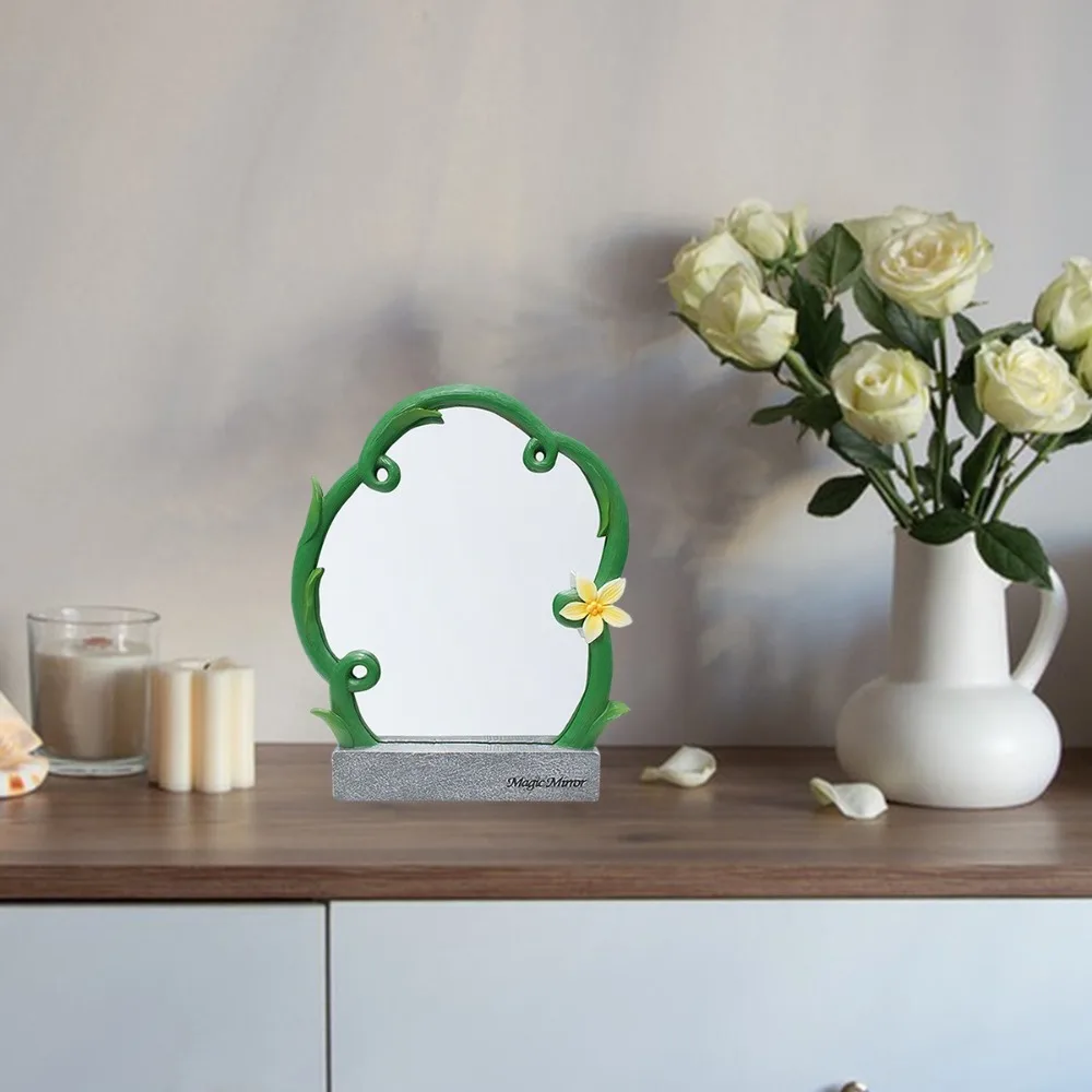 กระจกแต่งหน้ารูปไม้เลื้อยแบบพกพา ความคมชัดสูง ทนทาน พร้อมฐาน กระจกแต่งหน้าขนาดเล็กสำหรับใช้ในบ้านและการเดินทาง