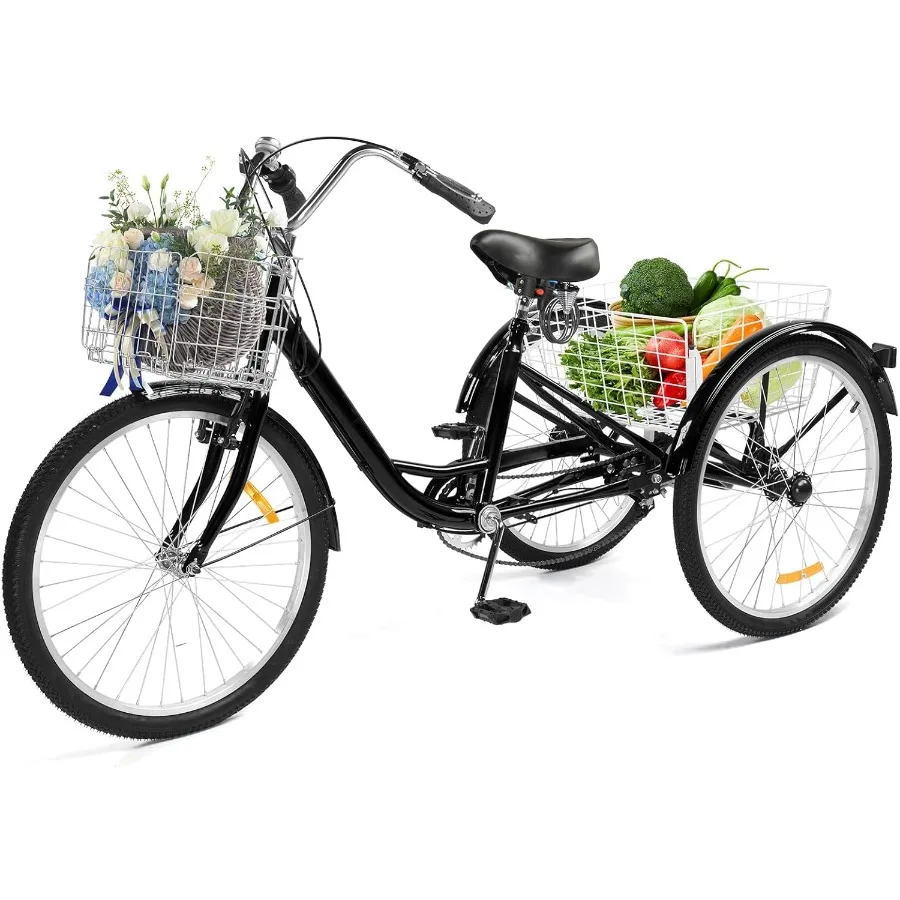 

Adult Tricycle Three-Wheeled Bicycles for Urban Commuting and Grocery Shopping Features 24/26 Inch Wheel Options Large Capacity