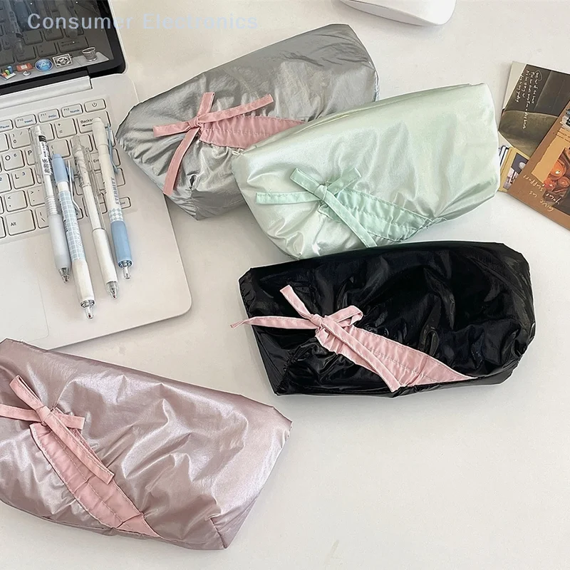 Ballet Bowknot Pencil Case Cute Multi Functional Large Capacity Stationery Storage Bag Student Pen Bag Makeup Bag