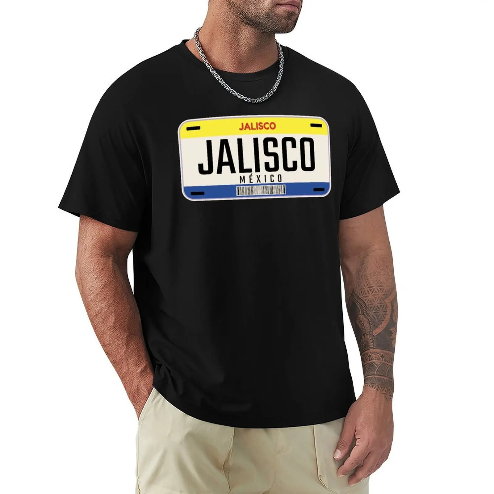Camiseta con estampado de matrícula de la ciudad de Jalisco, México, talla grande, informal, de manga corta