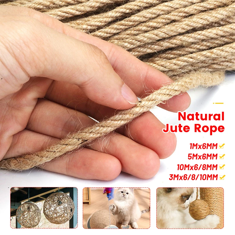 Natural Jute Rope Twine Rolls Hemp 6/8/10mm Twisted Cord String DIY Craft Handmade Decoration Pet Scratching Furniture Protector