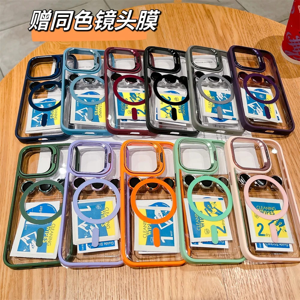 Luxury Magnetic Shockproof Phone Case For iPhone13 14 15 16 11 12 Pro Max Plus Magsafe Funda Stand Glass Lens Protection cover