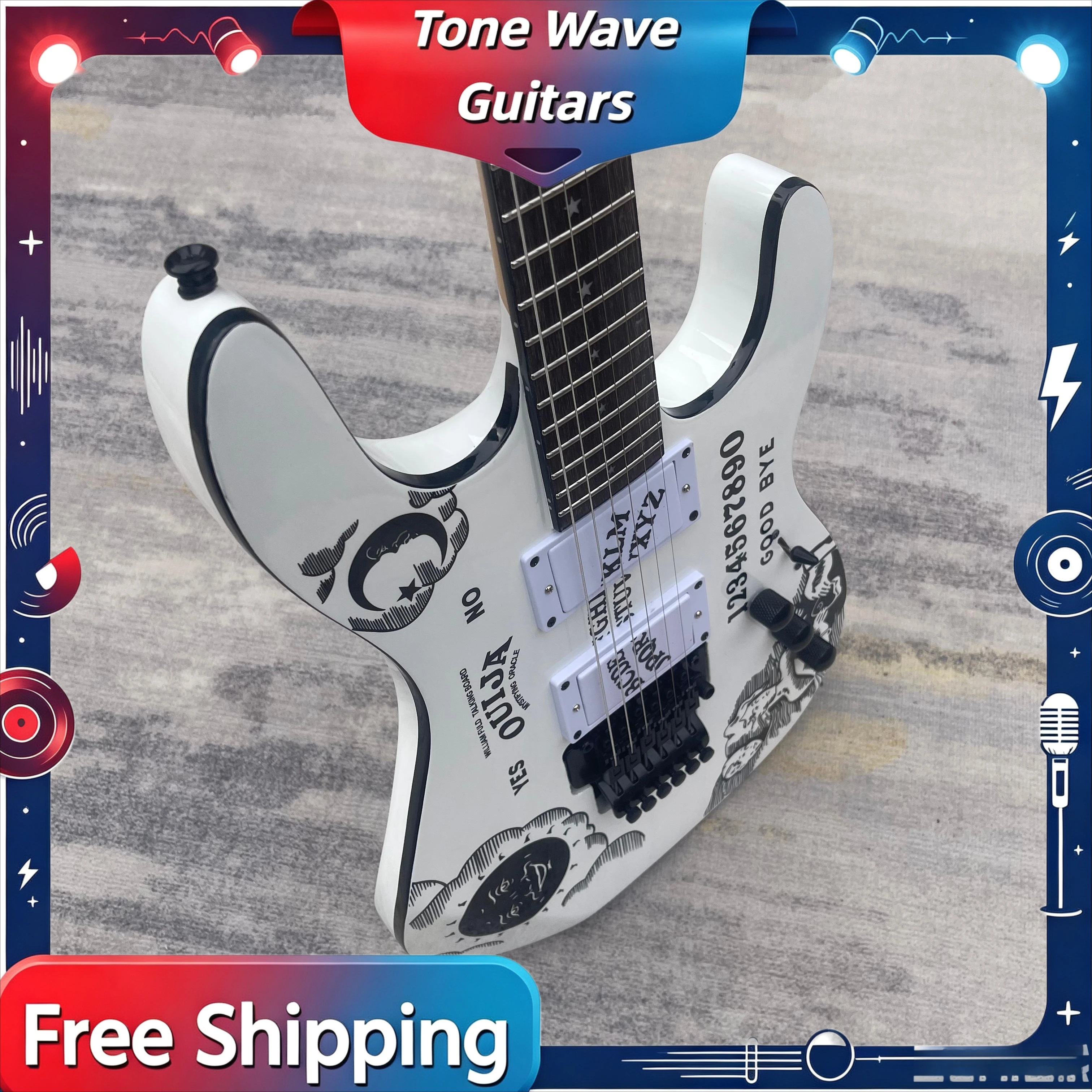 NEW Tongling Board Black and White Print Double Rocking Electric Guitar Delivery Included Star Moon Moon Alien Product Record
