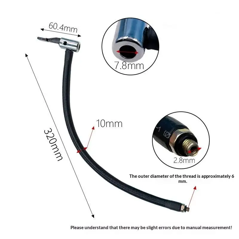 1Piece 320mm (6mm) Car Tire Inflator Hose Inflatable Air Pump Extension Tube Adapter Twist Tyre Connection Locking Air Chuck - view 5