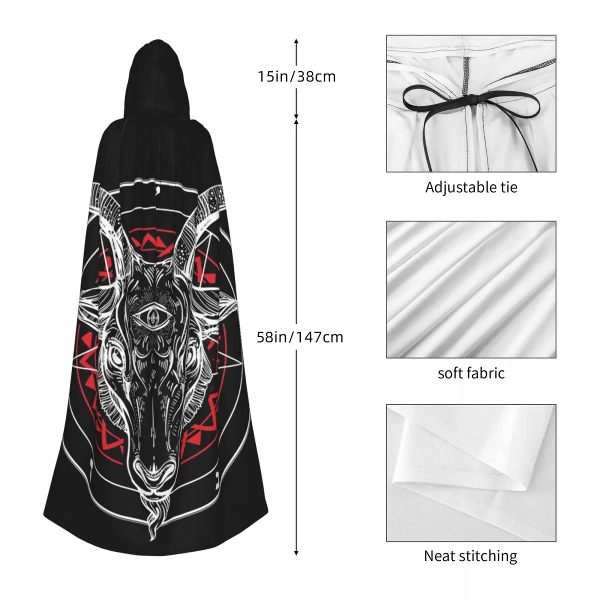 悪魔のヤギバフォメットサークルサタンシンボルルシファー悪魔ロングフード付きマント魔女中世衣装コスプレケープハロウィンコート