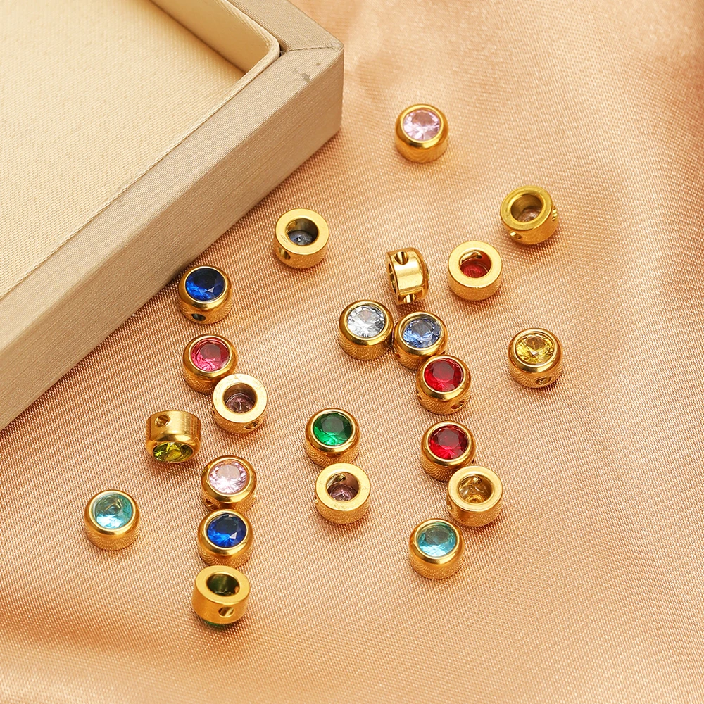 10Pcs 6mm Zircon Beads Stainless Steel Gold Loose Spacer Beads for Necklace Earrings Bracelet Making DIY Trendy Jewelry Supplies