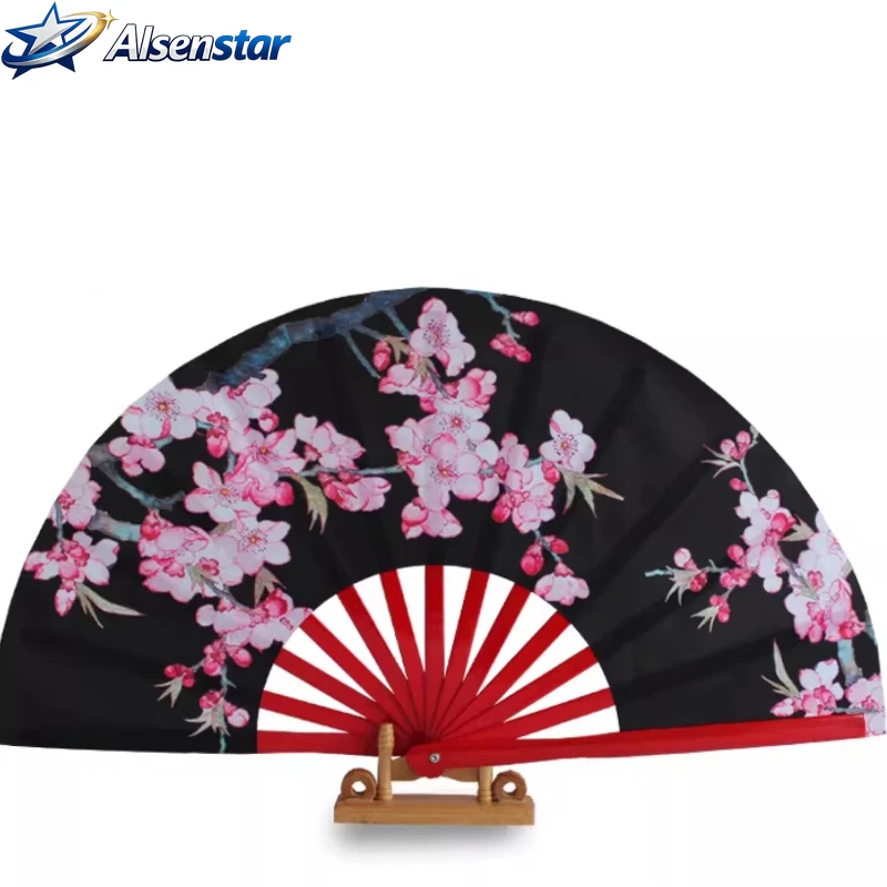 Exquisite Bamboo Bone Tai Chi Fan Peach Blossom Chinese Kung Fu Morning Exercise Fitness Fan Cheongsam Runway Show Dancing Fan