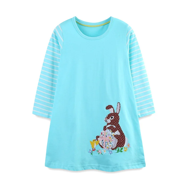 

Jumping Meters 2-7T Long Sleeve Girls Dresses Bunny Applique Long Sleeve Autumn Spring Baby Clothes Party Toddler Costume