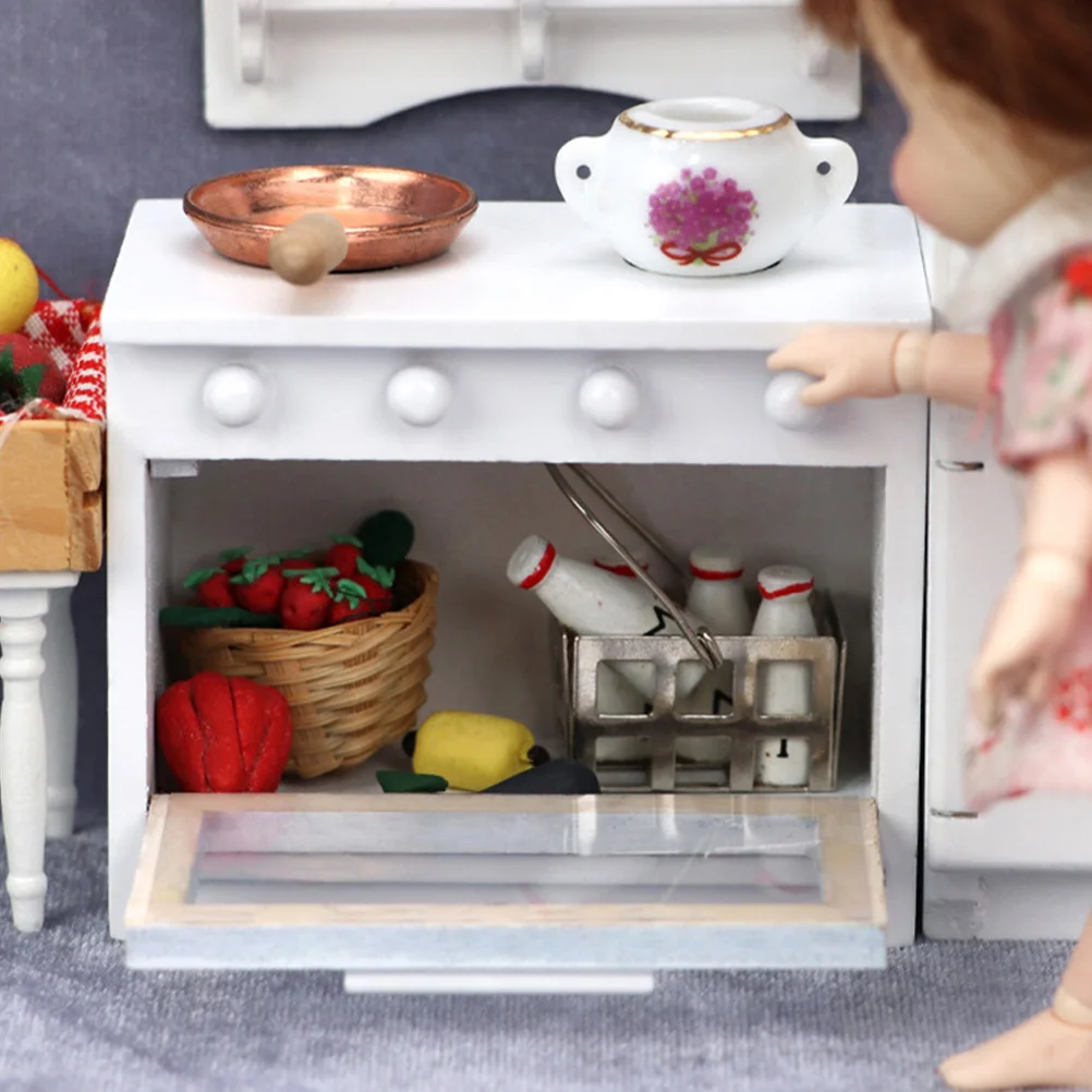Mini accesorio de cocina de Gas, muebles de cocina en miniatura, juego de madera seguro para cocinar para niños, estufa para casa de muñecas, 1 ud.