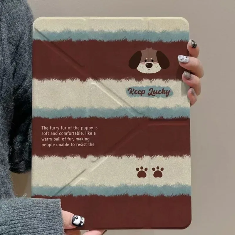 Striped Puppy Case for Ipad Air6 11in M3 11th A16 10th 10.9in Tablet Case Ipad 5th 9.7in Air2 Air3 10.5 9th 10.2in Y-fold Cover