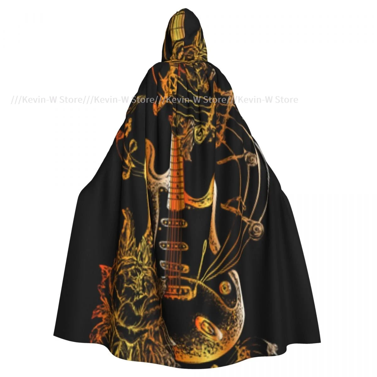 Long Cape Cloak Electric Guitar Roses And Music Notes Hooded Cloak Coat Autumn Hoodies