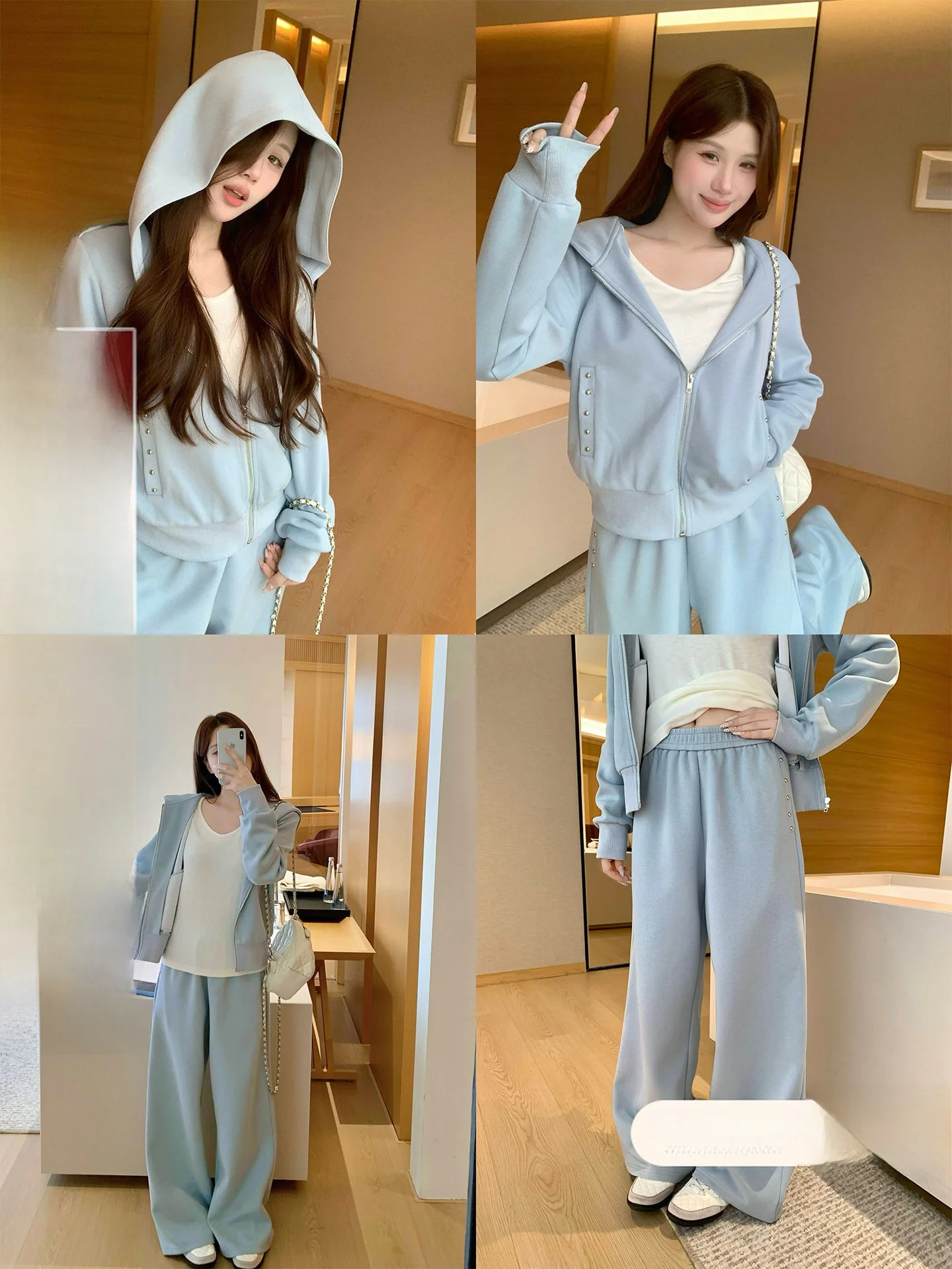 Blue Hooded Cardigan Women's Slim Fit Long Sleeve Sweatshirt Korean Style Design New Autumn Outerwear Top Song Zhengen Brand