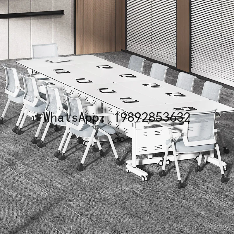 

DSA Movable Meeting Room Folding Training Table and Chair Combination Splicing Long Table with Wheels Institution Coaching