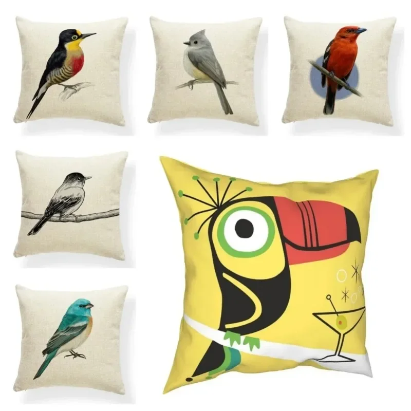 Goldfinch Macaw Toucan Cushion Covers Blue Jay Bird Hotel For Swank Mid Century Modern Toucan  Bird With Martini pillowcase