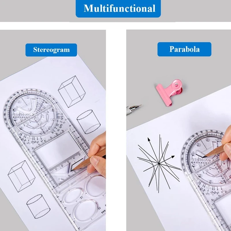 ไม้บรรทัดพลาสติกแบบร่างอเนกประสงค์สำหรับอุปกรณ์สำนักงานโรงเรียน (2แพ็ค)