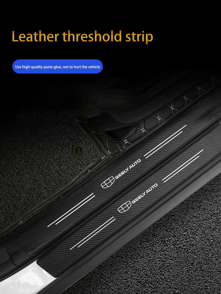 4pcs Car Door Sill Protector Stickers For Geely Atlas Coolray Boyue NL3 Emgrand X7 EX7 SUV GT GC9 Leather Carbon Fiber Decor