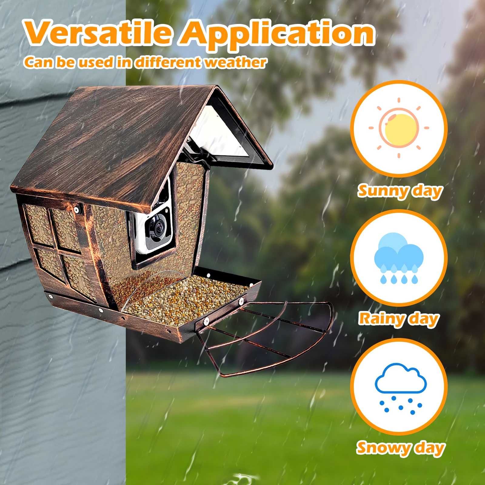 Outdoor Squirrel Proof Bird Feeder With 1080P Camera Metal Birds Seeds Feeder House