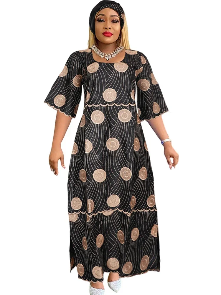 Bazin Dresses For Women African Traditional Wedding Party Evening Gown Plus Size Maxi Robe Dashiki Print Embroidery Clothing