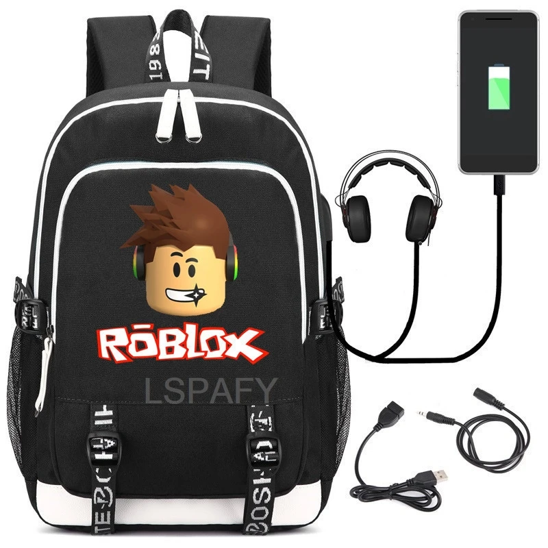 Roblox Fashion Backpack Hot Men\'s and Women\'s USB Backpack Travel Bag Computer Bag High School Student Zipper Backpack