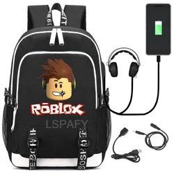 Roblox Fashion Backpack Hot Men's and Women's USB Backpack Travel Bag Computer Bag High School Student Zipper Backpack