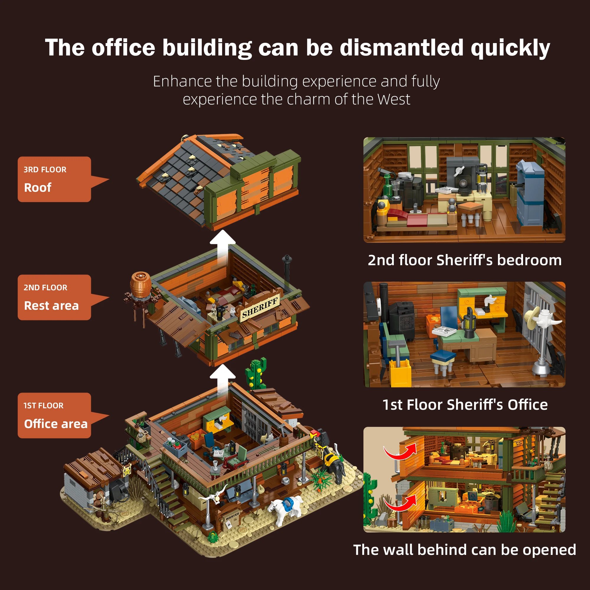 3527PCS MOC Western Sheriff Office Building Blocks Set LED Light Wild West Town Model Kit DIY Assembly Brick Toys Gift For Adult