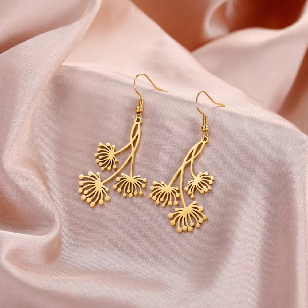 Cazador Blume Löwenzahn Tropfen Ohrringe für Frauen Ästhetische Edelstahl Anhänger Ohrringe Geburtstag Geschenk Hochzeit Schmuck 2025