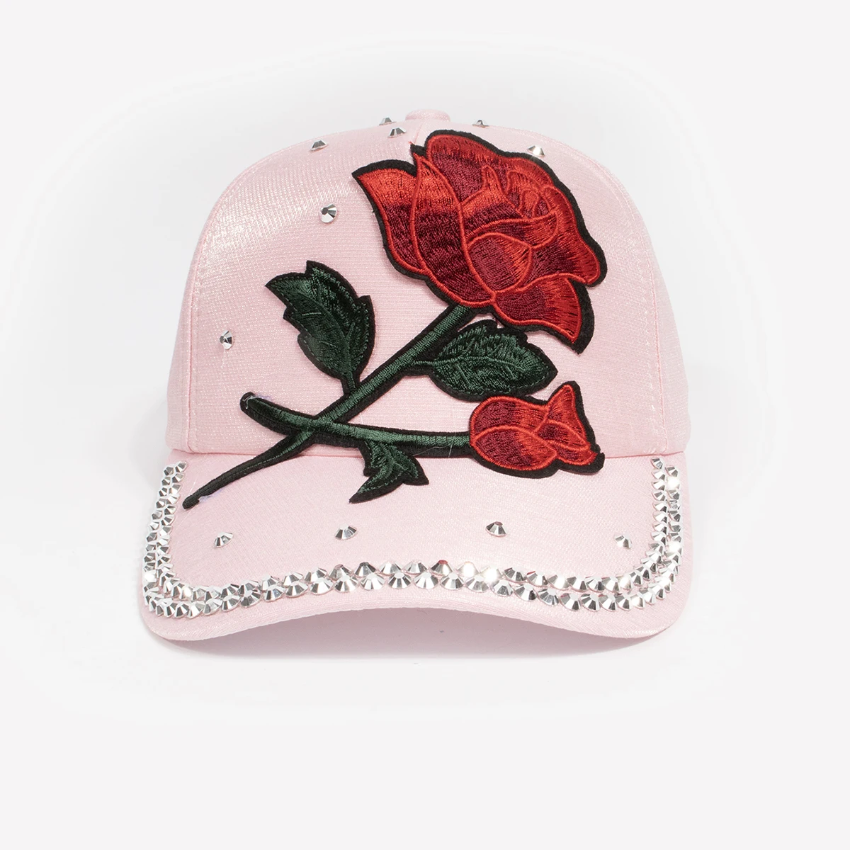 Damen Vintage Baseballkappe mit Großer Rosen-Dekoration Strass-Verzierung Modische Mütze Elegante Rosenblüten-Krone Kopfbedeckung Caps – Detail 10