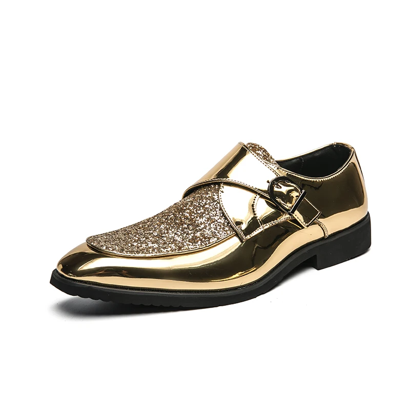 

Men's Dress Shoes Luxury Shining Glitter Casual Shoe Gold Business Leather Shoes Casual Leather Shoe Party Wedding Shoes
