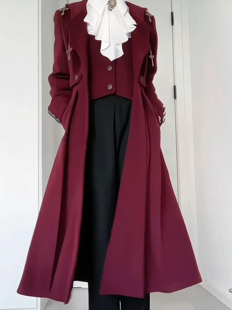 

Осень-зима готическая темная академическая одежда средней длины Y2k Harajuku винтажный женский Тренч свободный кардиган пальто длинная куртка