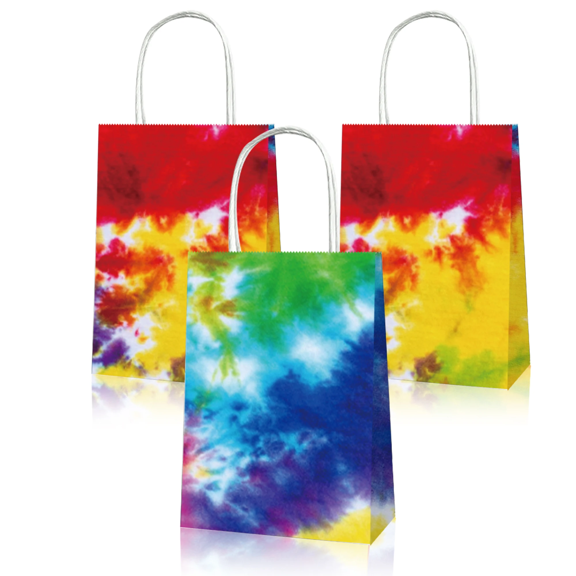 

BD043 12Pcs Tie Dye Rainbow Summer Carnival Birthday Party Portable Packing Paper Tote Gift Bags Baby Shower Party Decorations