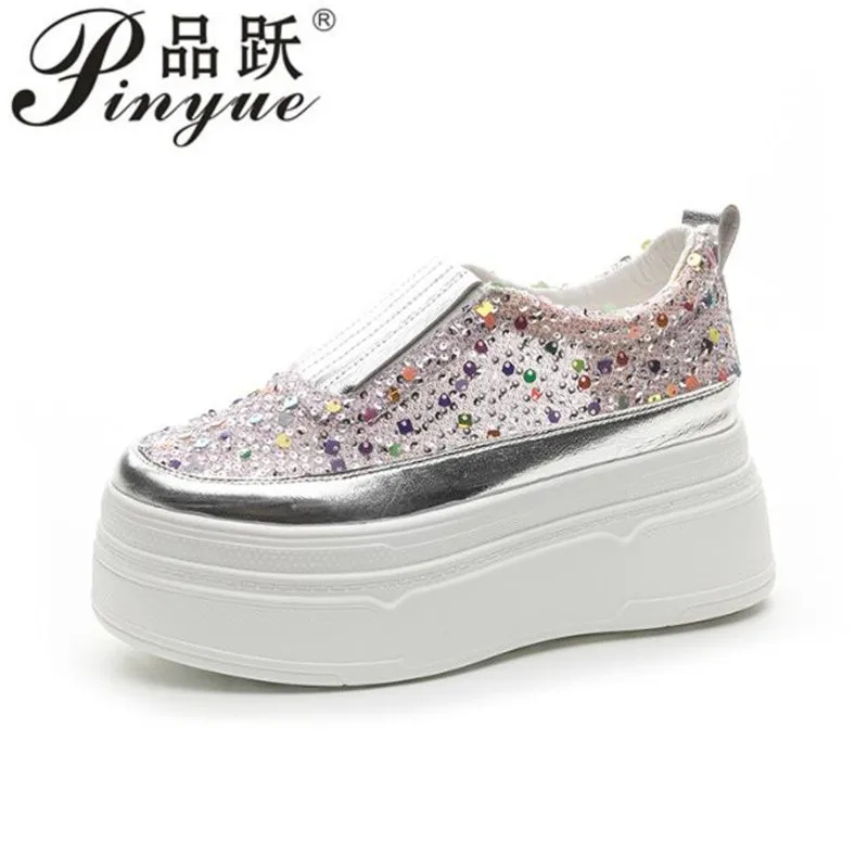 

Кроссовки женские, размер 34, 39, новый цвет, модные женские лоферы со стразами, модная блестящая женская обувь на платформе