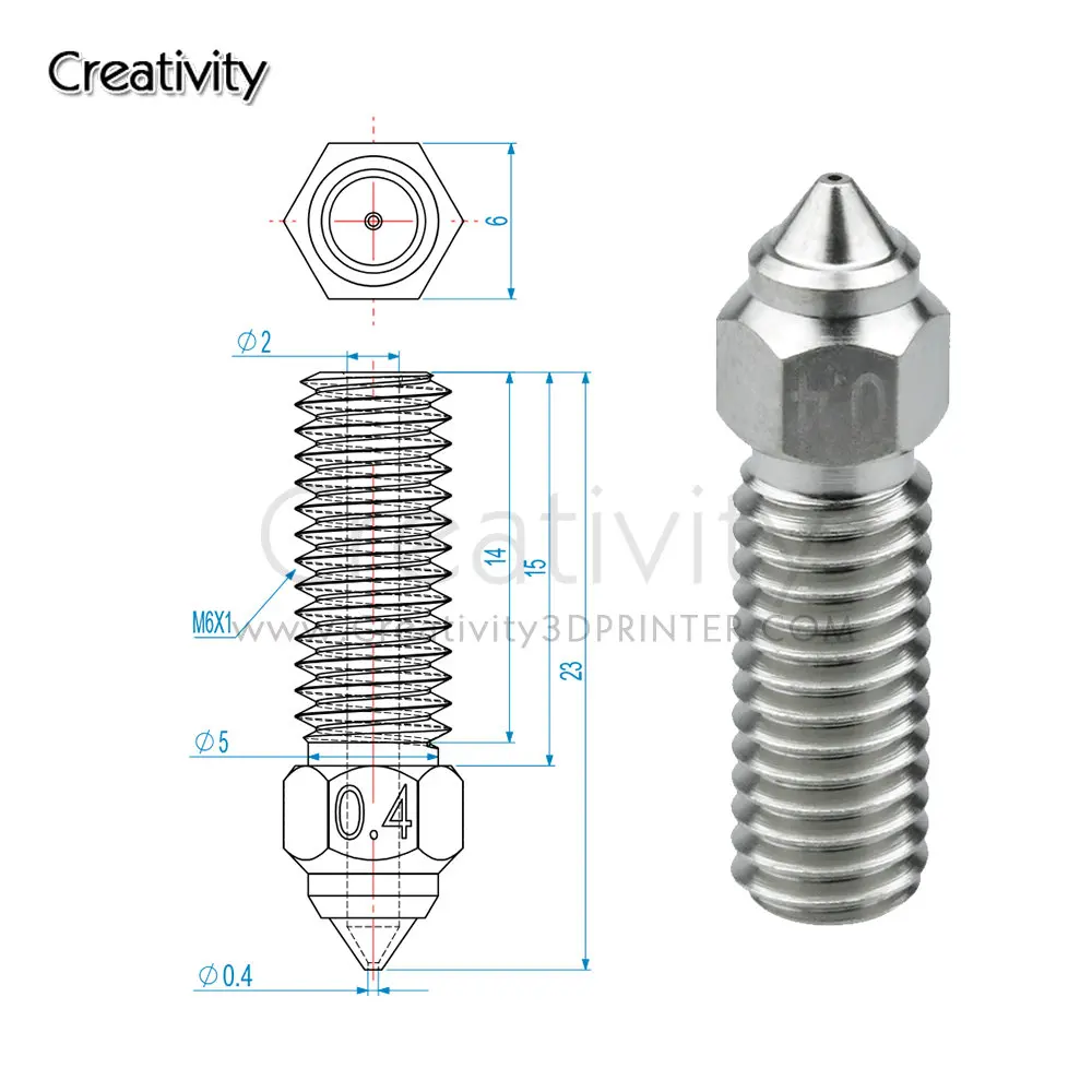 황동 도금 구리 노즐, 1.75mm 필라멘트 M6 스레드, K1 깍지, K1Max, Vyper 3D 프린터 핫엔드용, 0.4mm, 0.6mm, 0.8mm