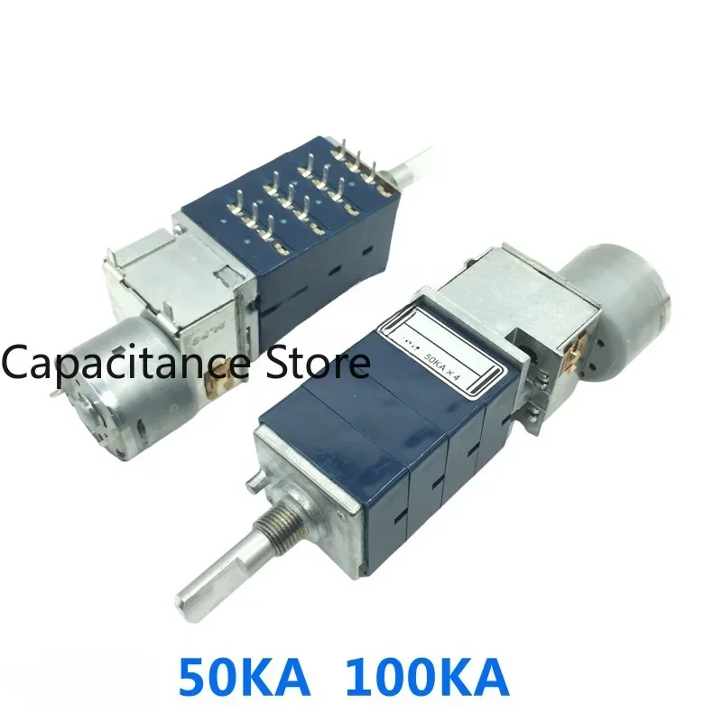 

5PCS With motor potentiometer rk2714 quadruple 50ka 100ka blue shell 12 pin 25Mm half shaft