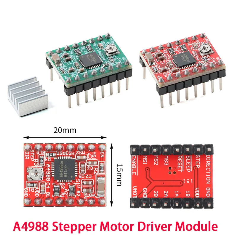 

Модуль драйвера A4988, драйвер шагового двигателя с радиатором для 3D-принтера Reprap Pololu, красный модуль 3D-принтера